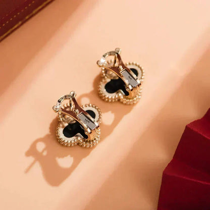 [⭐Seralia]CLOVER MEDIUM 1 MOTIFS  ONYX STUD EARRINGS
