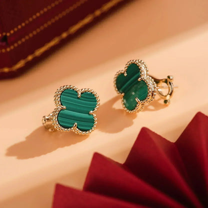 [⭐Seralia]CLOVER MEDIUM 1 MOTIFS MALACHITE  EARRINGS