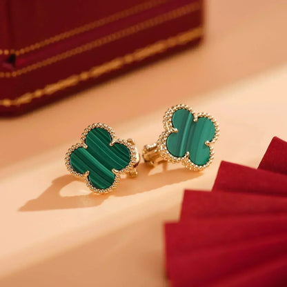 [⭐Seralia]CLOVER MEDIUM 1 MOTIFS MALACHITE  EARRINGS