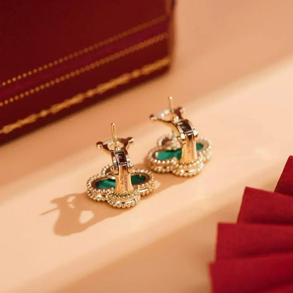 [⭐Seralia]CLOVER MEDIUM 1 MOTIFS MALACHITE  EARRINGS