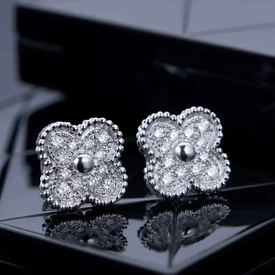 [⭐Seralia]CLOVER 1 MOTIFS DIAMOND STUD EARRINGS SILVER