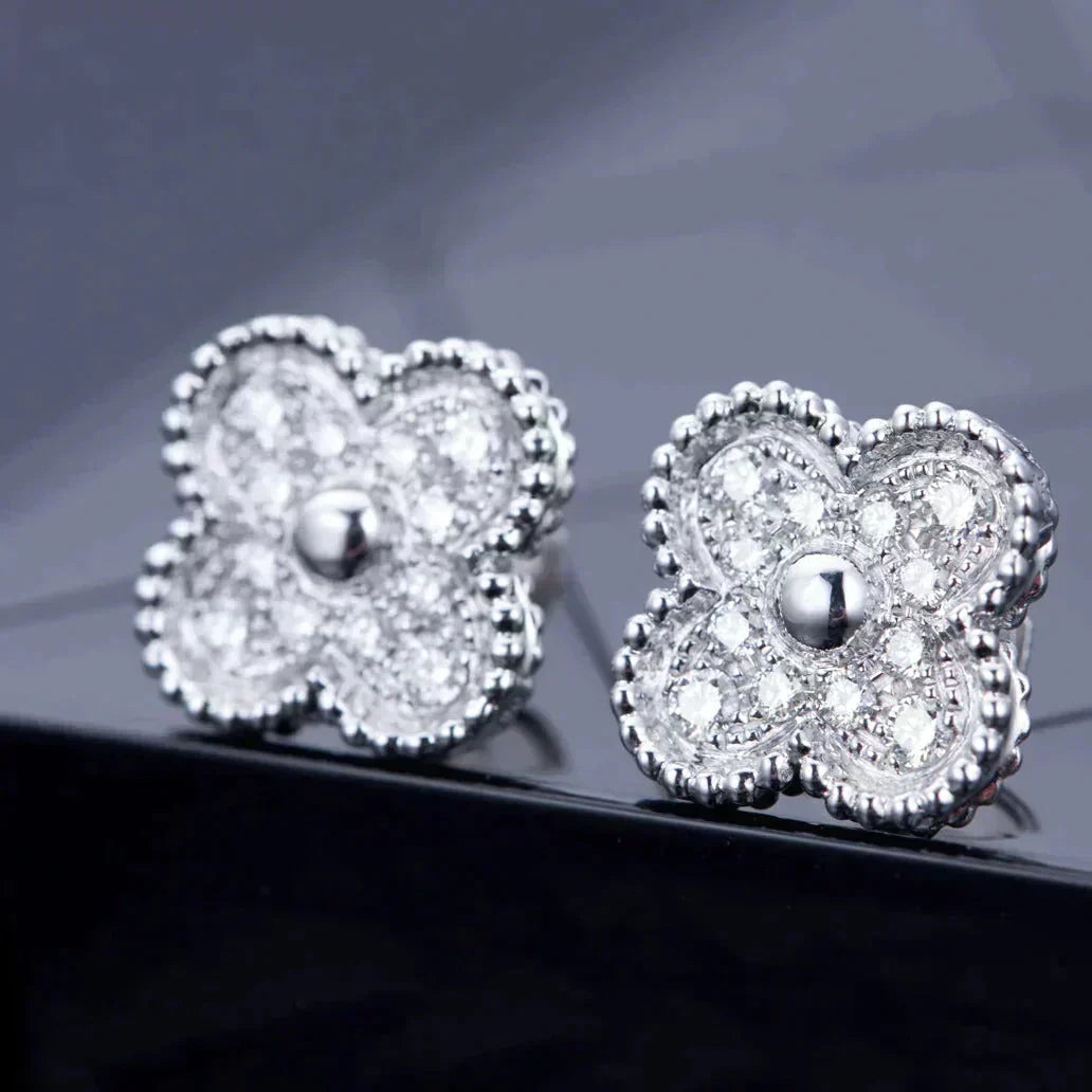 [⭐Seralia]CLOVER 1 MOTIFS DIAMOND STUD EARRINGS SILVER