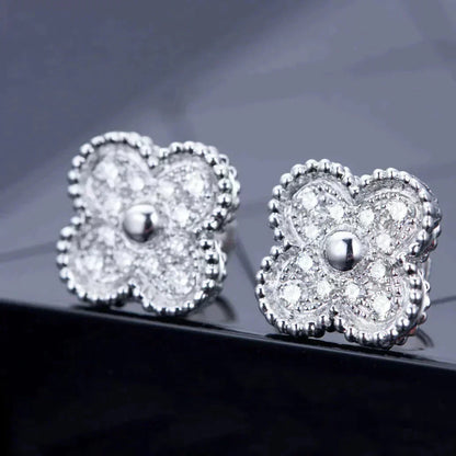 [⭐Seralia]CLOVER 1 MOTIFS DIAMOND STUD EARRINGS SILVER