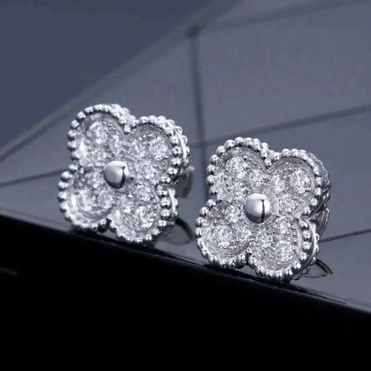[⭐Seralia]CLOVER 1 MOTIFS DIAMOND STUD EARRINGS SILVER