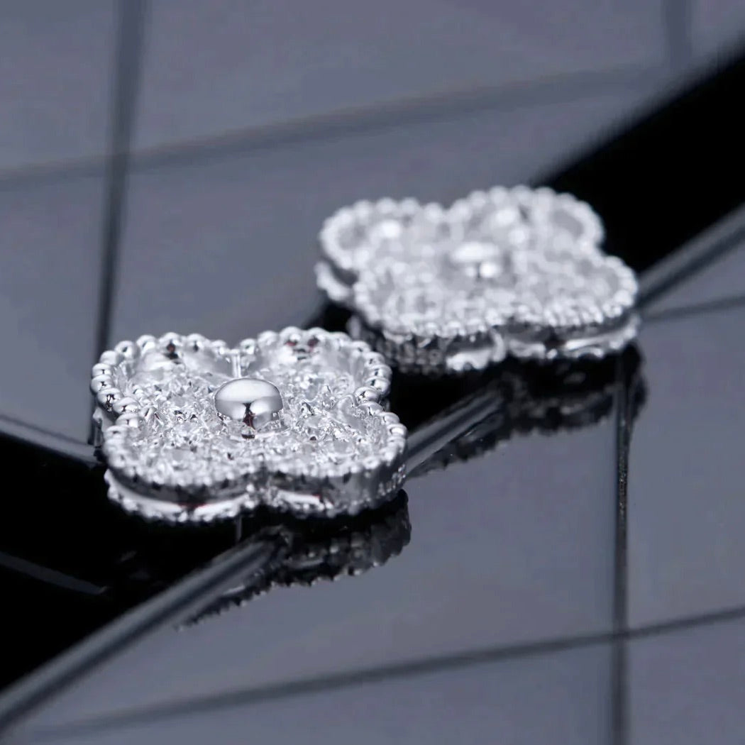 [⭐Seralia]CLOVER 1 MOTIFS DIAMOND STUD EARRINGS SILVER