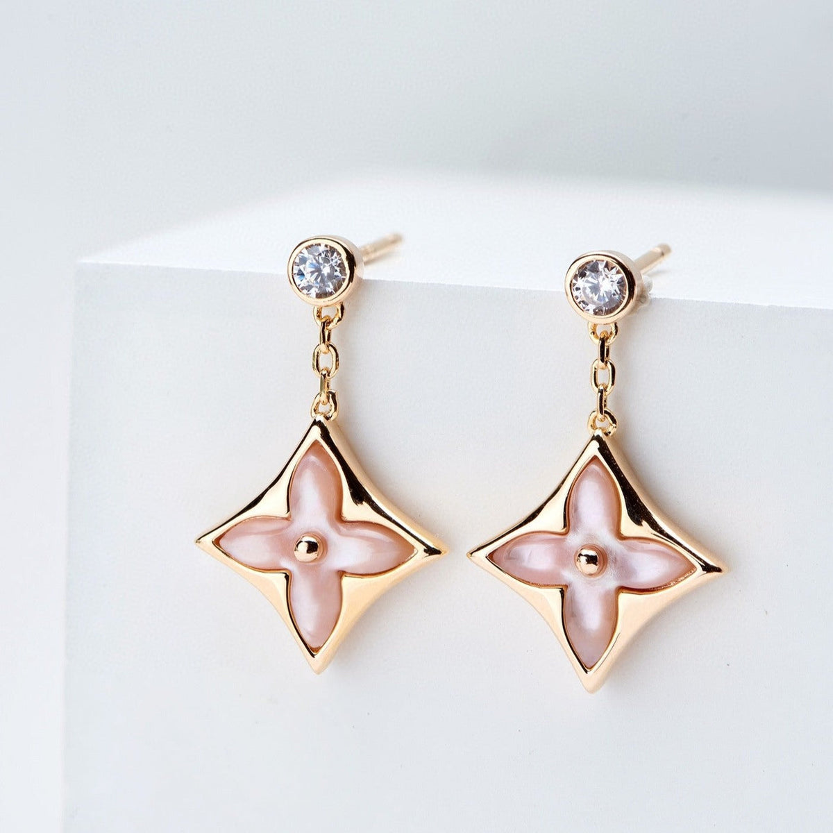 [⭐Seralia]DOUBLE STAR PINK GOLD MOP DROP EARRINGS