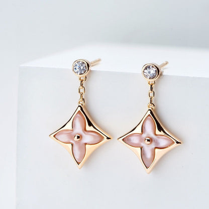 [⭐Seralia]DOUBLE STAR PINK GOLD MOP DROP EARRINGS
