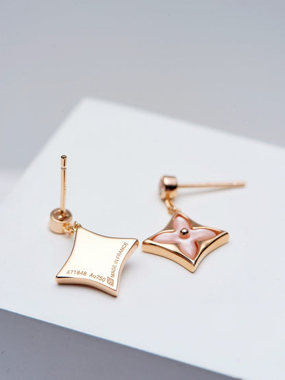 [⭐Seralia]DOUBLE STAR PINK GOLD MOP DROP EARRINGS