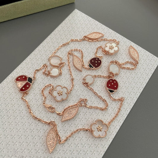 [⭐Seralia]LUCKY SPRING 15 MOTIFS ROSE GOLD NECKLACE