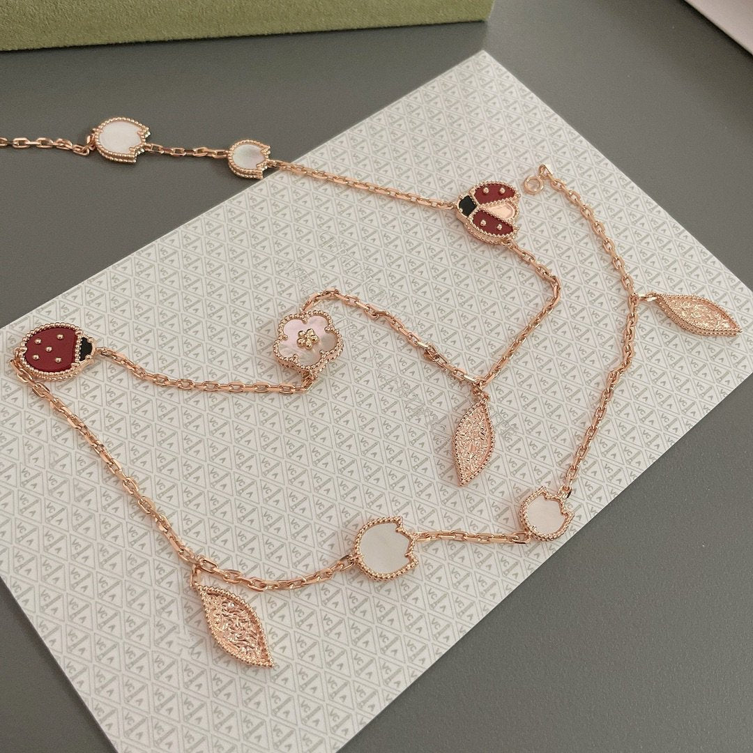 [⭐Seralia]LUCKY SPRING 15 MOTIFS ROSE GOLD NECKLACE