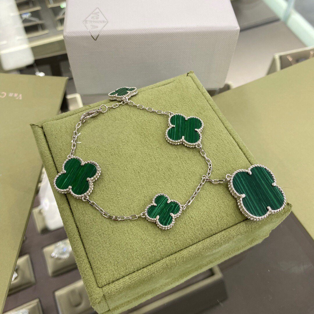 [⭐Seralia]CLOVER 5 MOTIFS SIVLER MALACHITE BRACELET