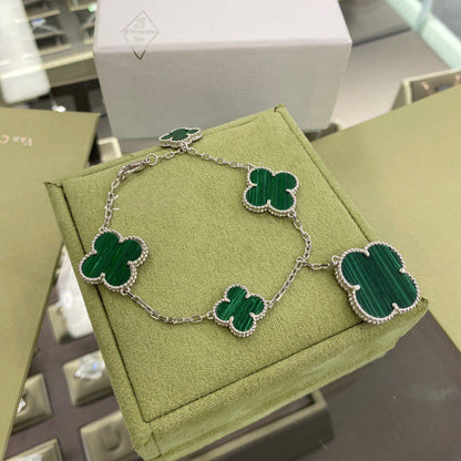 [⭐Seralia]CLOVER 5 MOTIFS SIVLER MALACHITE BRACELET