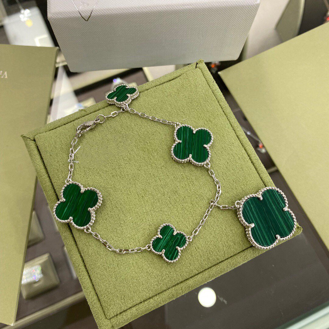 [⭐Seralia]CLOVER 5 MOTIFS SIVLER MALACHITE BRACELET