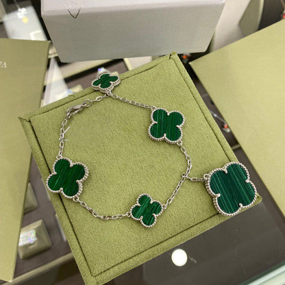 [⭐Seralia]CLOVER 5 MOTIFS SIVLER MALACHITE BRACELET