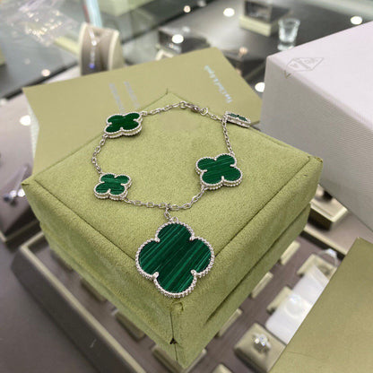 [⭐Seralia]CLOVER 5 MOTIFS SIVLER MALACHITE BRACELET