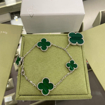 [⭐Seralia]CLOVER 5 MOTIFS SIVLER MALACHITE BRACELET