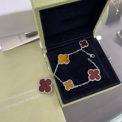 [⭐Seralia]CLOVER 5 MOTIFS SIVLER CARNELIAN TIGER EYE BRACELET