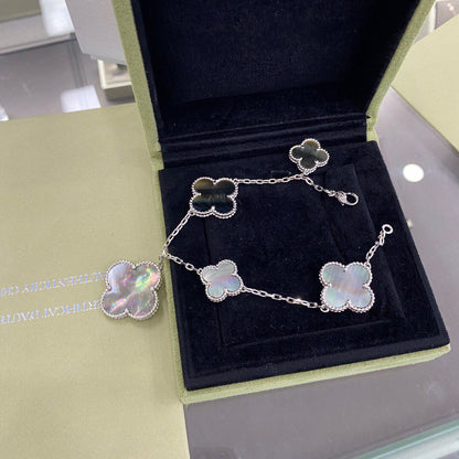 [⭐Seralia]CLOVER 5 MOTIFS SIVLER DARK MOP BRACELET