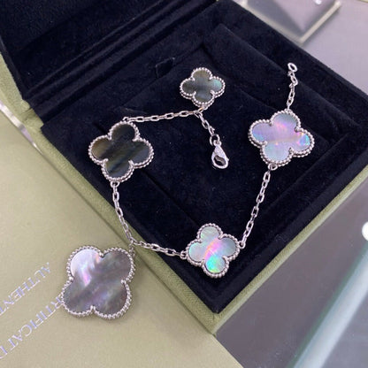 [⭐Seralia]CLOVER 5 MOTIFS SIVLER DARK MOP BRACELET