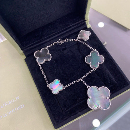[⭐Seralia]CLOVER 5 MOTIFS SIVLER DARK MOP BRACELET
