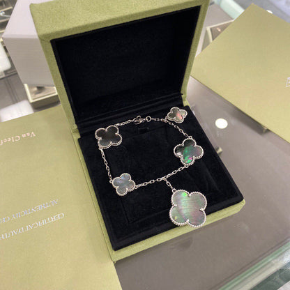 [⭐Seralia]CLOVER 5 MOTIFS SIVLER DARK MOP BRACELET