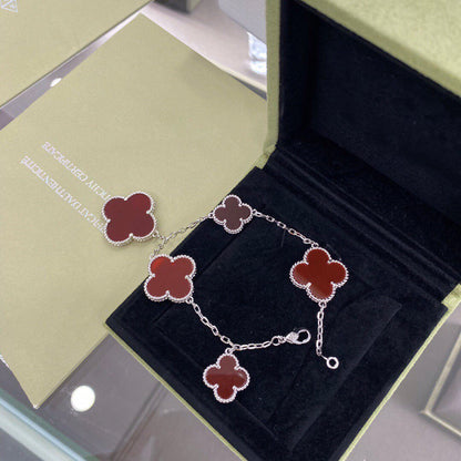 [⭐Seralia]CLOVER 5 MOTIFS SIVLER CARNELIAN BRACELET