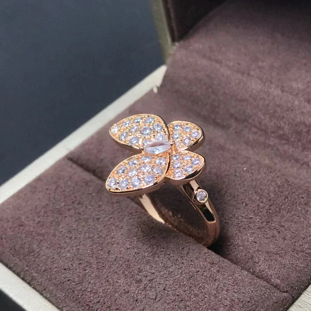 [⭐Seralia]BUTTERFLY PINK GOLD DIAMOND RING