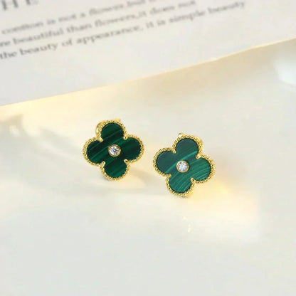 [⭐Seralia]CLOVER MEDIUM 1 MOTIFS MALACHITE DIAMOND EARRINGS