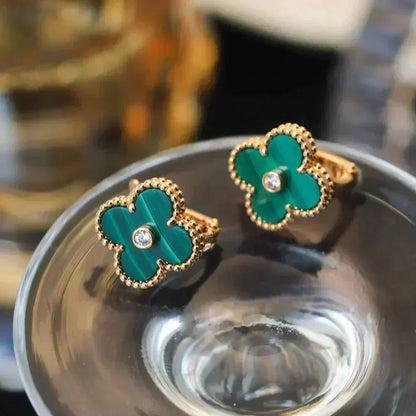 [⭐Seralia]CLOVER MEDIUM 1 MOTIFS MALACHITE DIAMOND EARRINGS