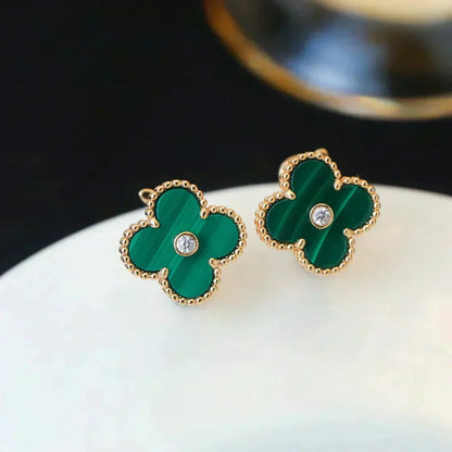 [⭐Seralia]CLOVER MEDIUM 1 MOTIFS MALACHITE DIAMOND EARRINGS