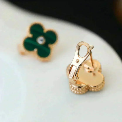 [⭐Seralia]CLOVER MEDIUM 1 MOTIFS MALACHITE DIAMOND EARRINGS
