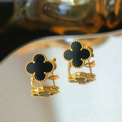 [⭐Seralia]CLOVER MEDIUM 1 MOTIFS  ONYX STUD EARRINGS