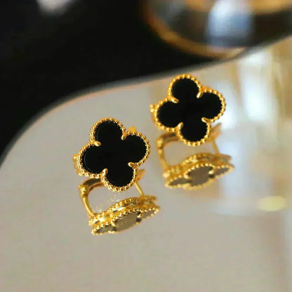 [⭐Seralia]CLOVER MEDIUM 1 MOTIFS  ONYX STUD EARRINGS