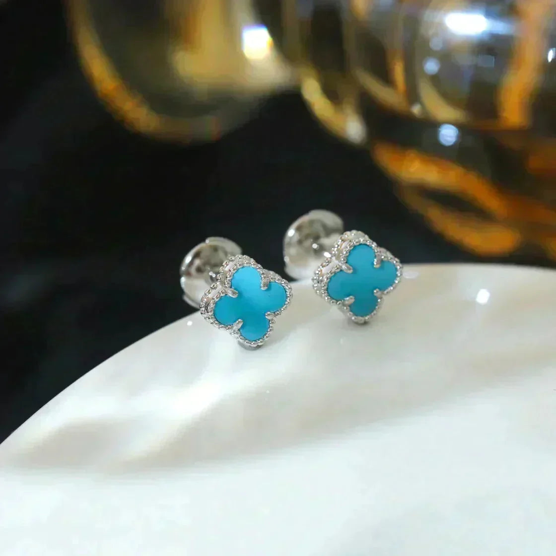 [⭐Seralia]CLOVER MINI 9.5MM ONYX STUD EARRINGS SILVER