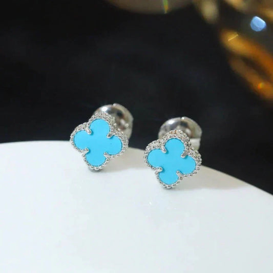 [⭐Seralia]CLOVER MINI 9.5MM ONYX STUD EARRINGS SILVER