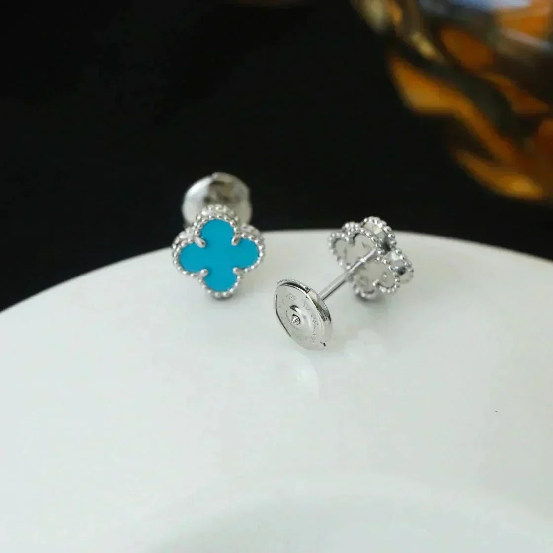 [⭐Seralia]CLOVER MINI 9.5MM ONYX STUD EARRINGS SILVER