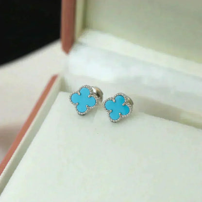 [⭐Seralia]CLOVER MINI 9.5MM ONYX STUD EARRINGS SILVER