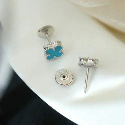[⭐Seralia]CLOVER MINI 9.5MM ONYX STUD EARRINGS SILVER