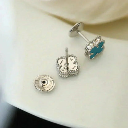 [⭐Seralia]CLOVER MINI 9.5MM ONYX STUD EARRINGS SILVER