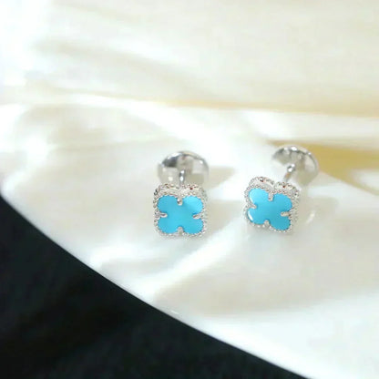 [⭐Seralia]CLOVER MINI 9.5MM ONYX STUD EARRINGS SILVER