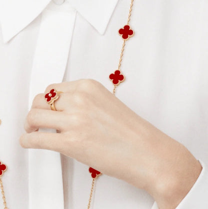 [⭐Seralia]CLOVER CARNELIAN RING ROSE GOLD DIAMOND