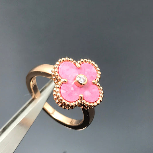 [⭐Seralia]CLOVER RHODONITE ROSE GOLD RING