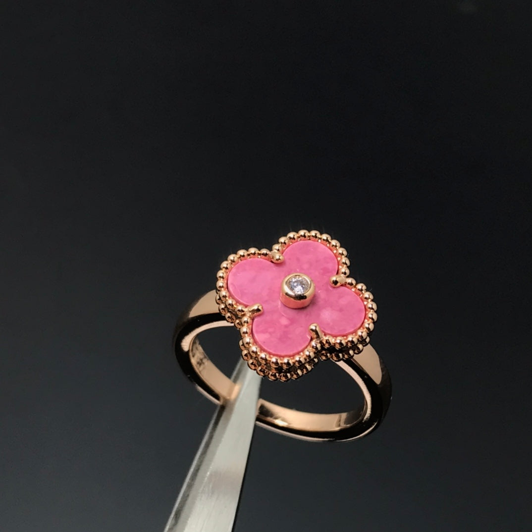 [⭐Seralia]CLOVER RHODONITE ROSE GOLD RING