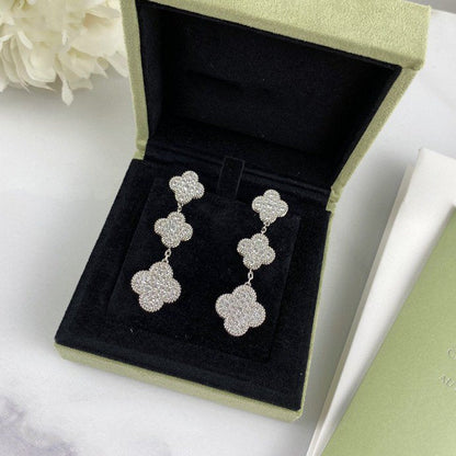 [⭐Seralia]CLOVER 3 MOTIF DIAMOND SILVER DROP EARRINGS
