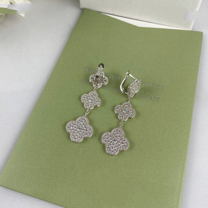 [⭐Seralia]CLOVER 3 MOTIF DIAMOND SILVER DROP EARRINGS