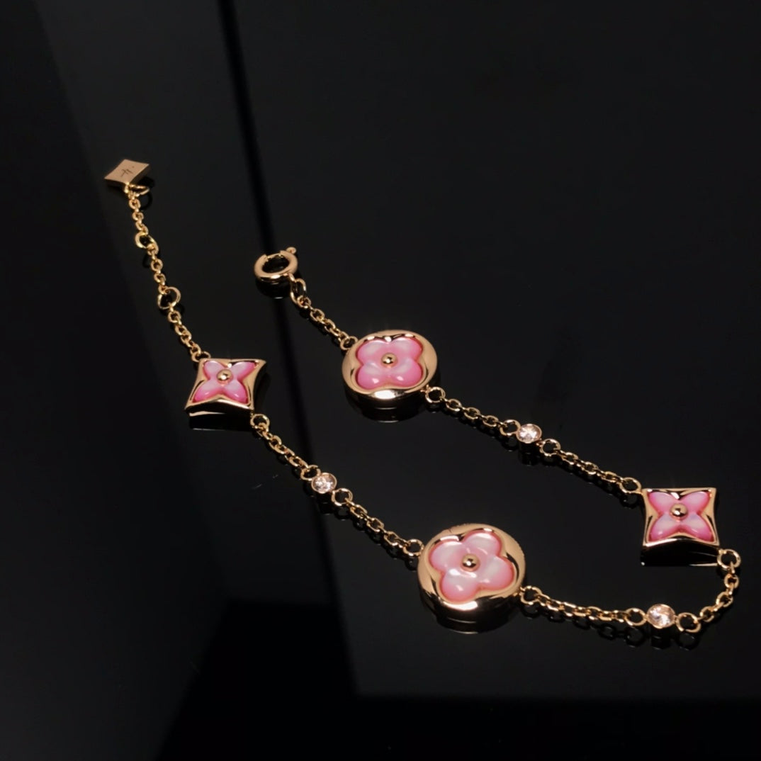 [⭐Seralia]STAR AND SUN 4 MOTIF PINK MOP PINK GOLD BRACELET