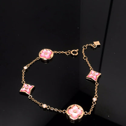 [⭐Seralia]STAR AND SUN 4 MOTIF PINK MOP PINK GOLD BRACELET