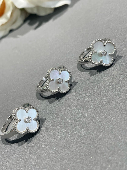 [⭐Seralia]CLOVER SILVER MOP DIAMOND RING