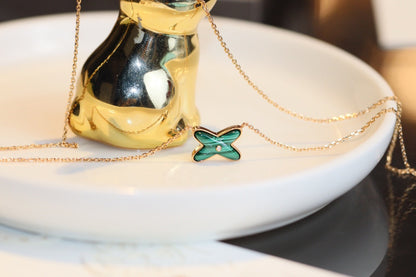 [⭐Seralia]JEUX MALACHITE 1 DIAMOND PINK GOLD NECKLACE