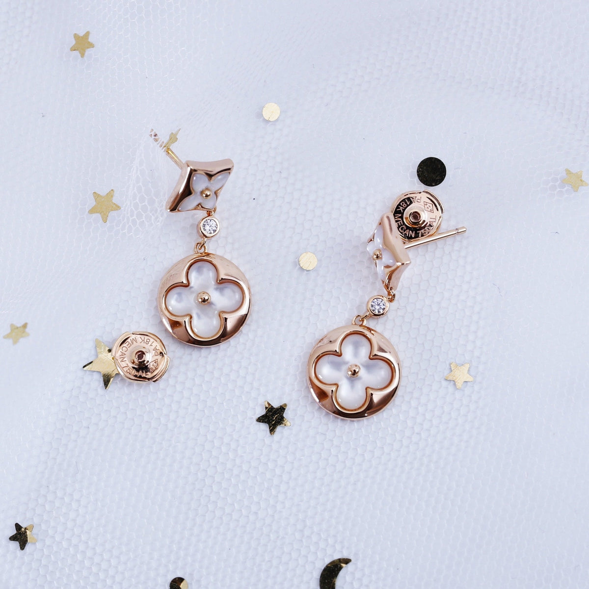 [⭐Seralia]STAR AND SUN PINK GOLD MOP DROP EARRINGS